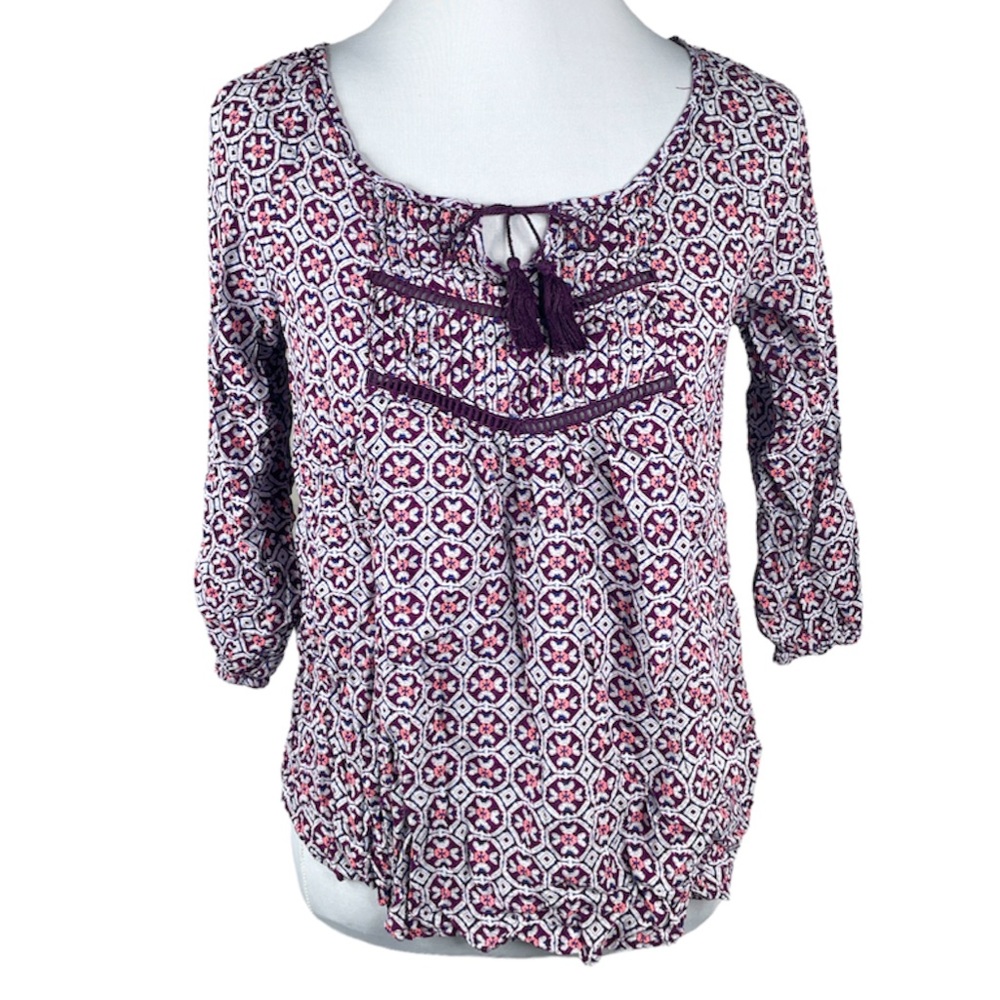 Mossimo Boho Printed Shirt Purple Gray Size Medium